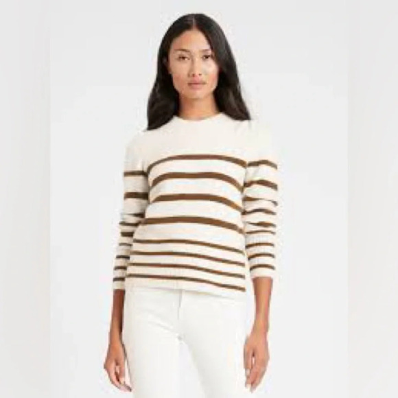 Banana Republic Sweater Womens Wool Alpaca Ivory Brown Striped XL Quiet Luxury - Picture 1 of 6